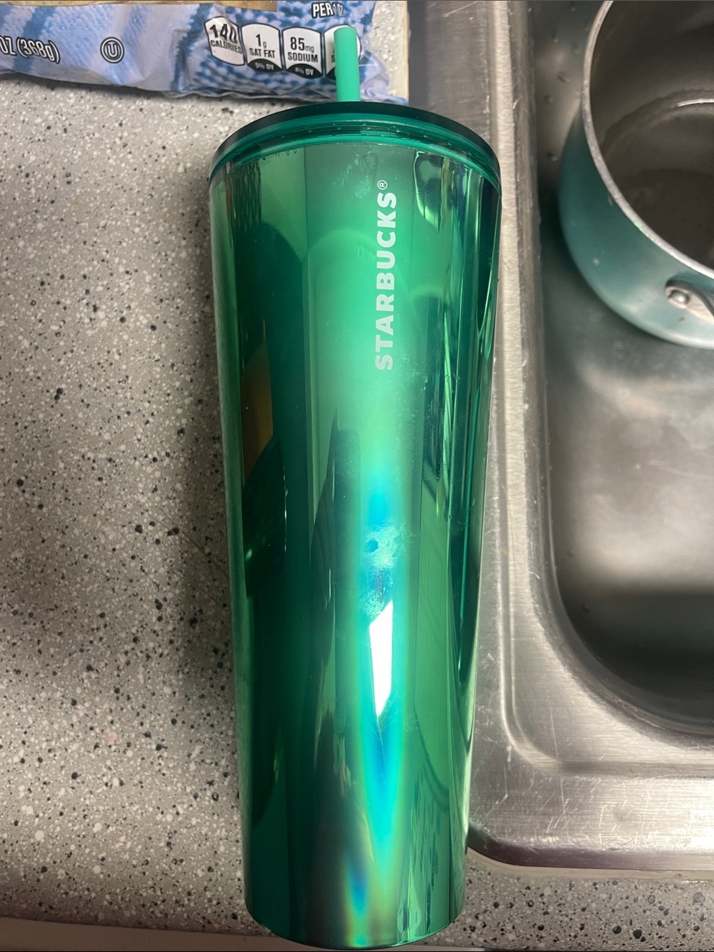 Starbucks Shimmering Emerald Green Cold Cup with Straw